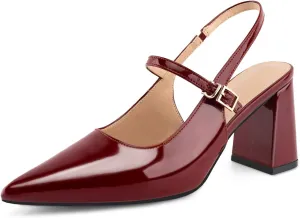 heelchic Women's Pumps Slingback Chunky Heels Closed Pointed Toe Comfortable Low Block Heel Slip-on Sandals Wedding Party Dress Shoes Work Pumps