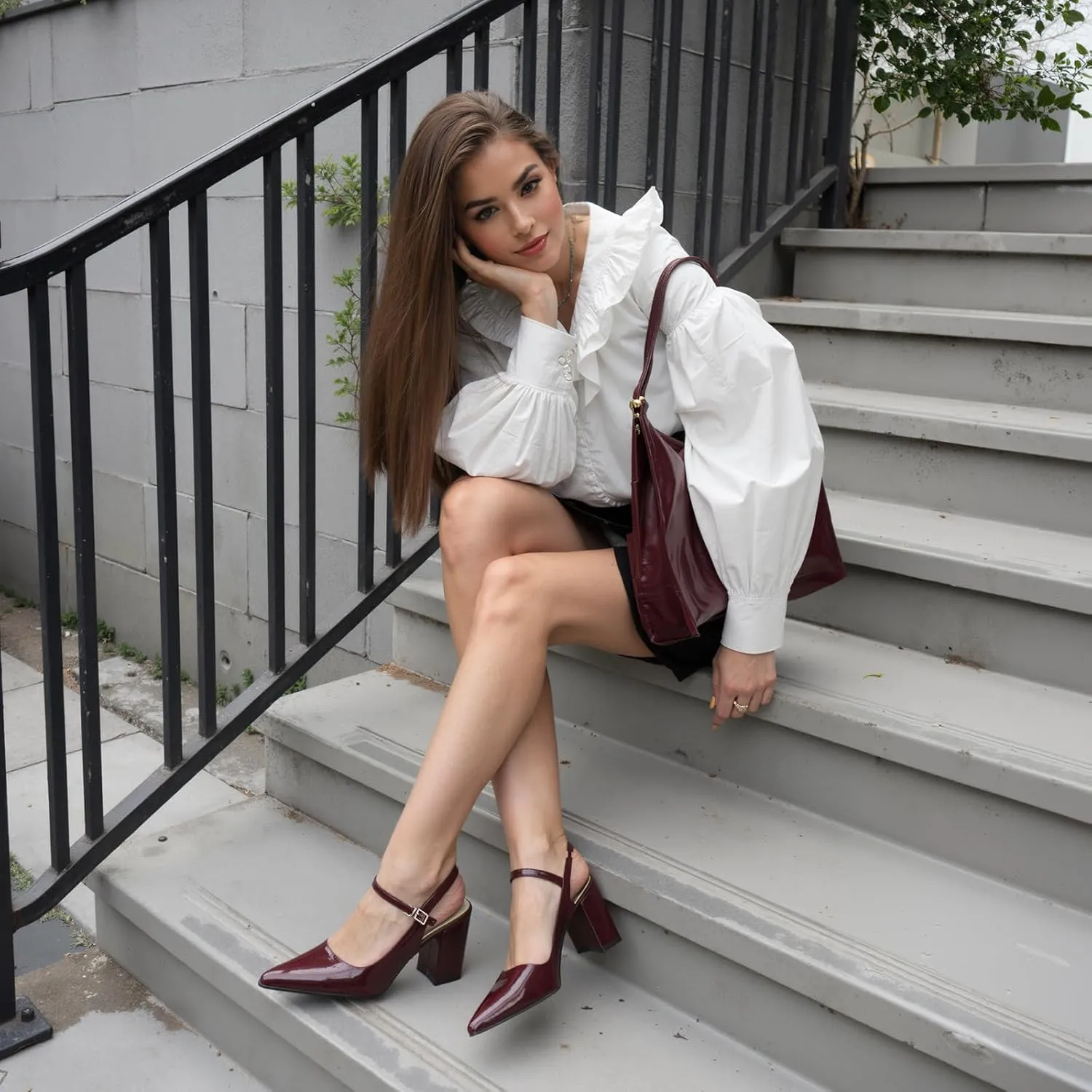 heelchic Women's Pumps Slingback Chunky Heels Closed Pointed Toe Comfortable Low Block Heel Slip-on Sandals Wedding Party Dress Shoes Work Pumps
