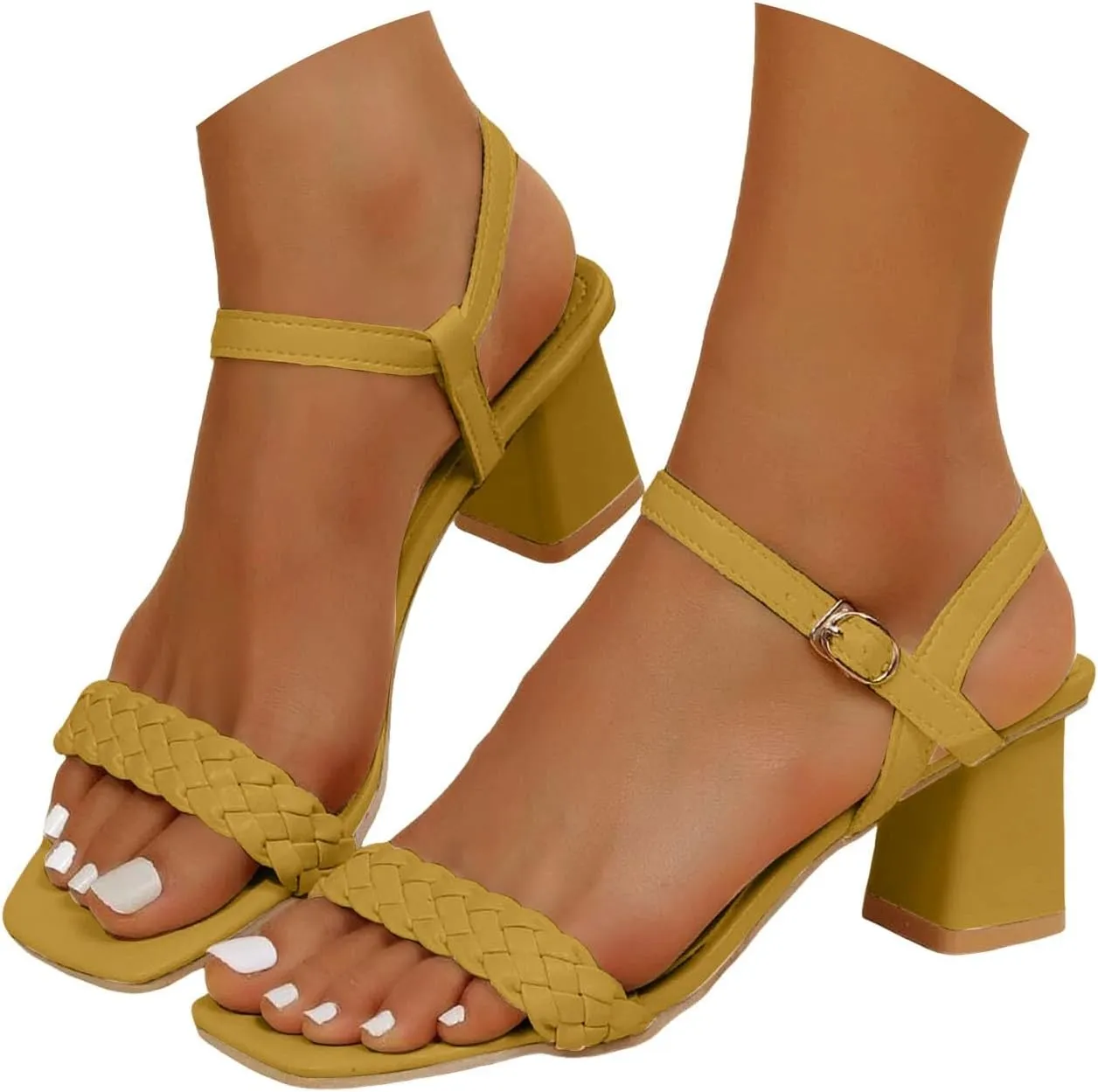 Heeled Sandal Braided Open Toe Ankle Strap Block Chunky Heel Sandals Holiday Party Wedding Dress Pumps Shoes