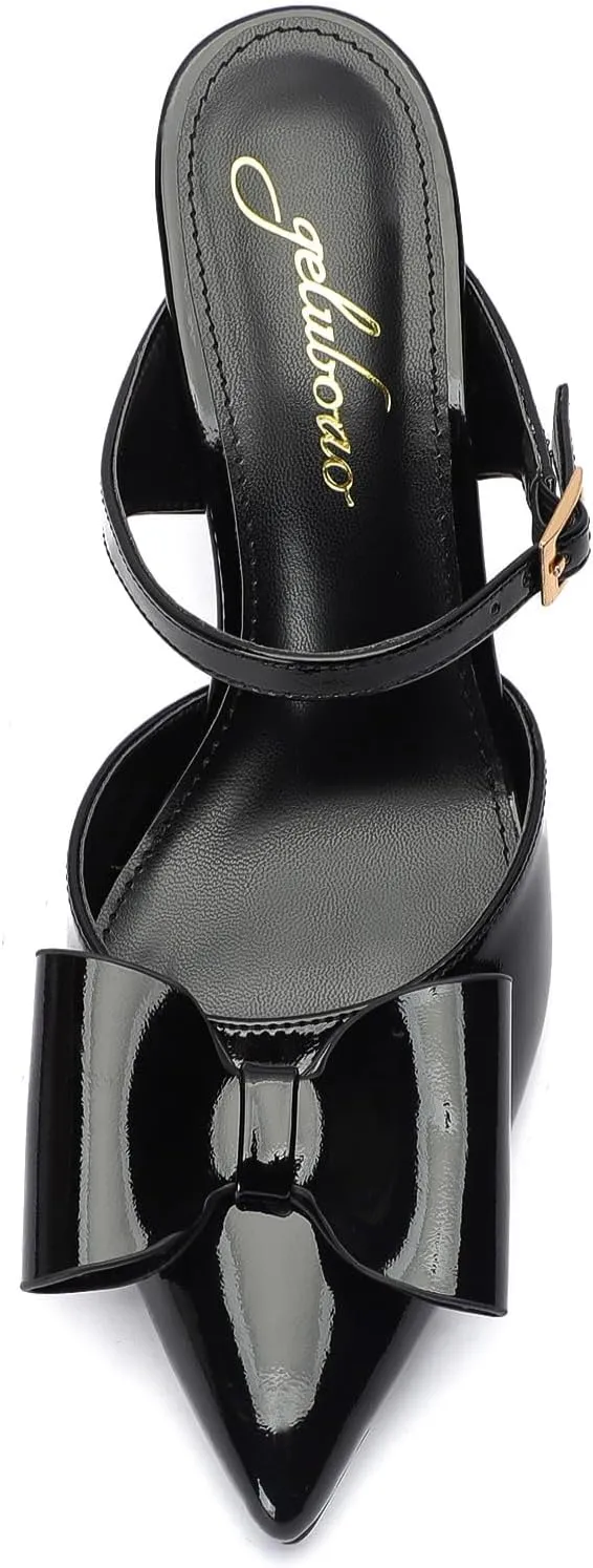 Heels for Women Closed Toe Bowkont Pumps Sexy Pointed Toe Ankle Buckle Strap Slip On Chunky Mid Heels Wedding Bridal Party Shoes