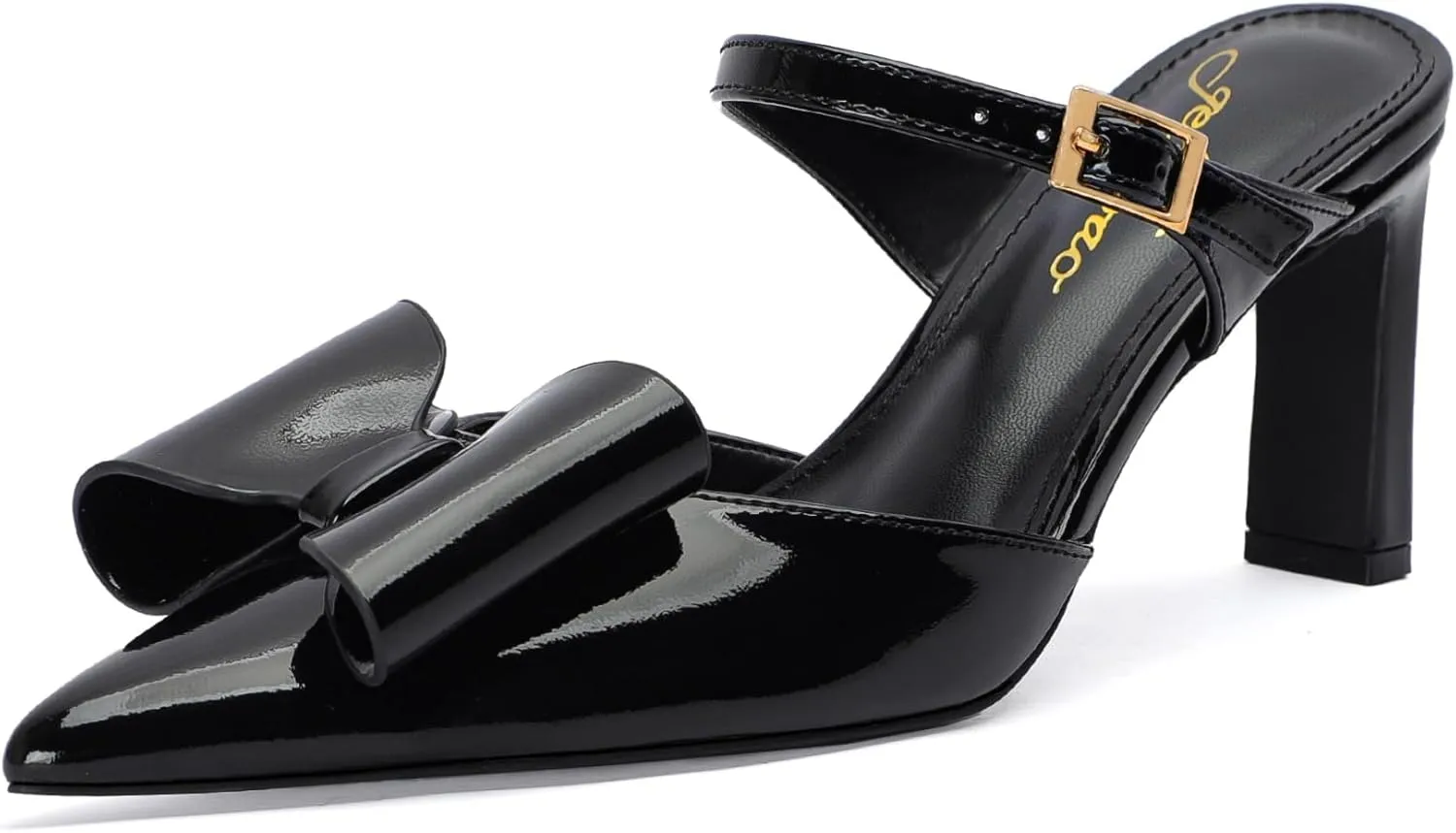 Heels for Women Closed Toe Bowkont Pumps Sexy Pointed Toe Ankle Buckle Strap Slip On Chunky Mid Heels Wedding Bridal Party Shoes