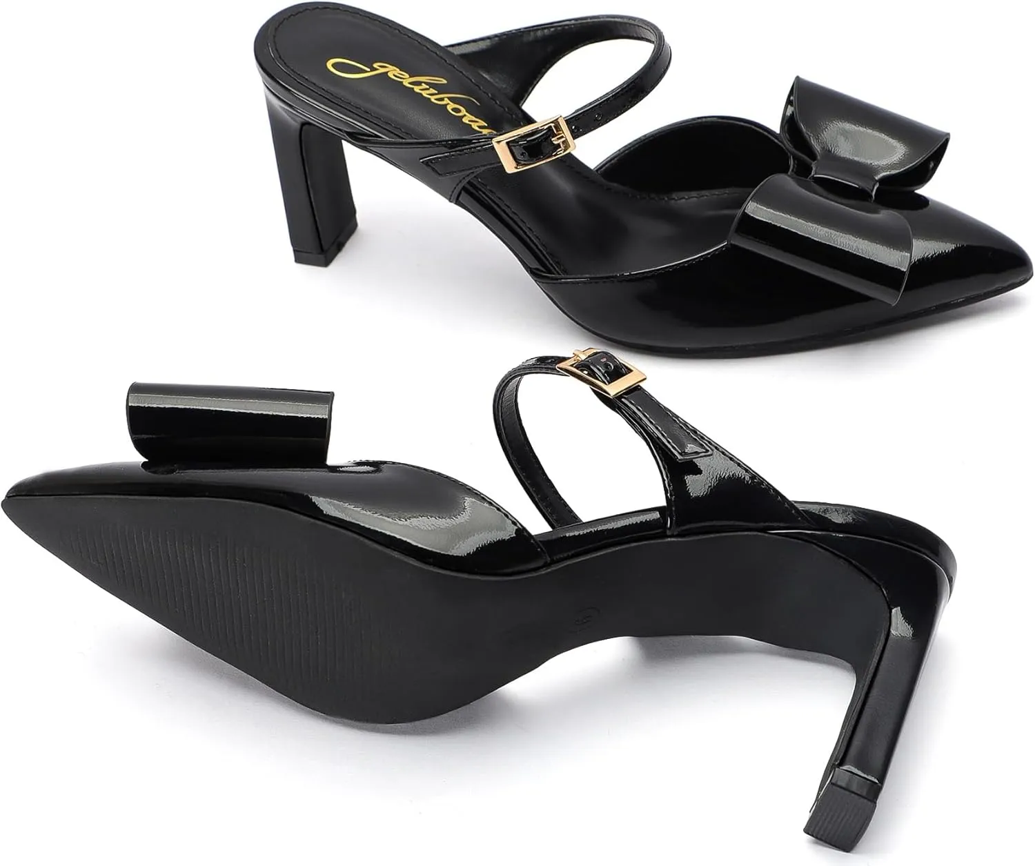 Heels for Women Closed Toe Bowkont Pumps Sexy Pointed Toe Ankle Buckle Strap Slip On Chunky Mid Heels Wedding Bridal Party Shoes
