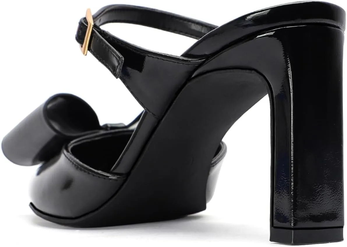 Heels for Women Closed Toe Bowkont Pumps Sexy Pointed Toe Ankle Buckle Strap Slip On Chunky Mid Heels Wedding Bridal Party Shoes