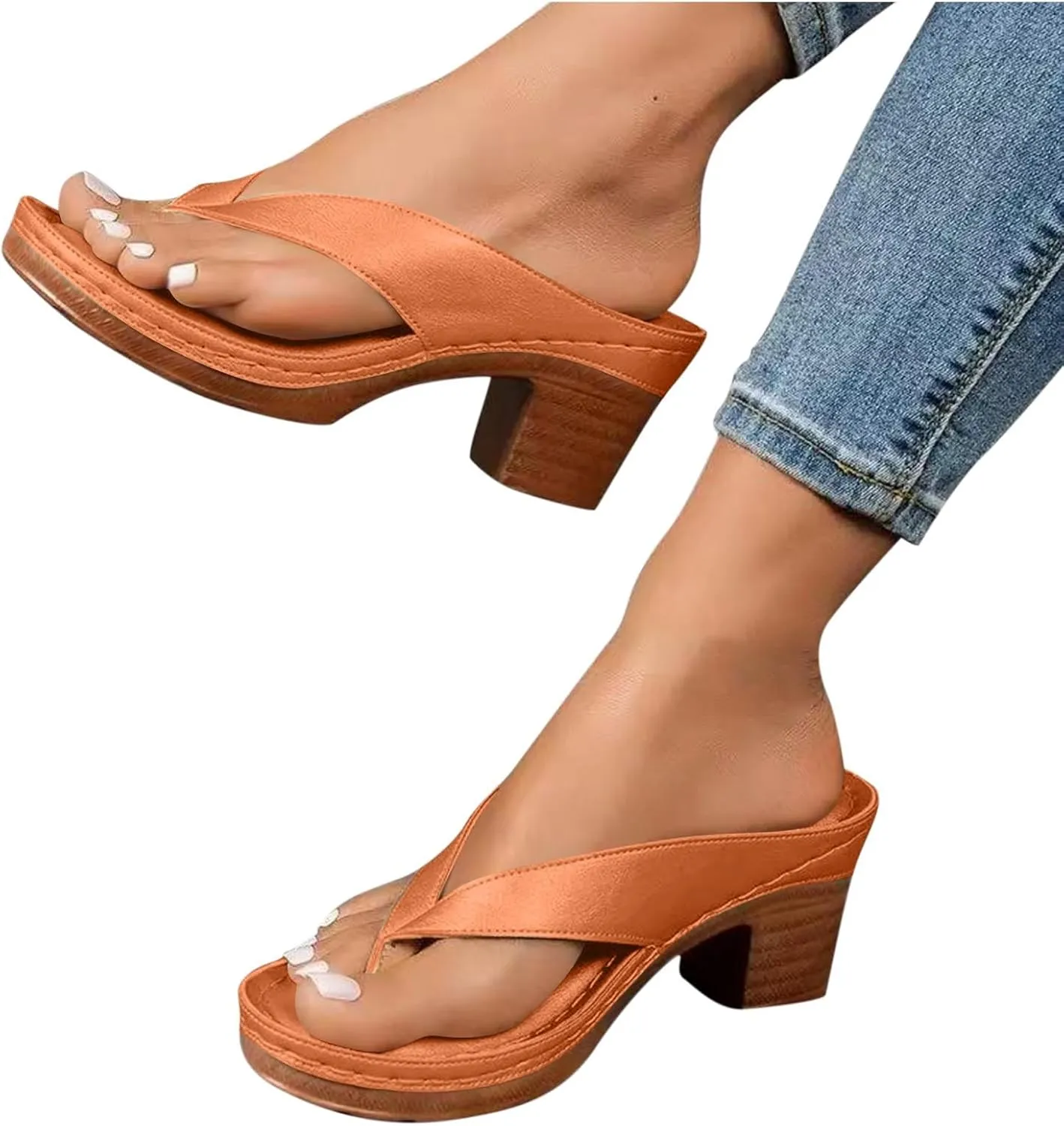 Heels for Women Flip Flops Block Low Heel Thong Sandals Summer Dressy Orthopedic Sandal Arch Support Slip On Heels