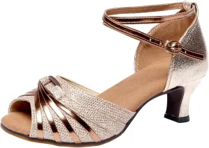 High Heels for Women Latin Dance Shoes Open Toe Heels with Ankle Strap Satin Ballroom Practice Performance Shoes