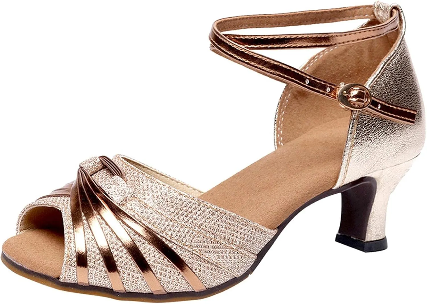 High Heels for Women Latin Dance Shoes Open Toe Heels with Ankle Strap Satin Ballroom Practice Performance Shoes