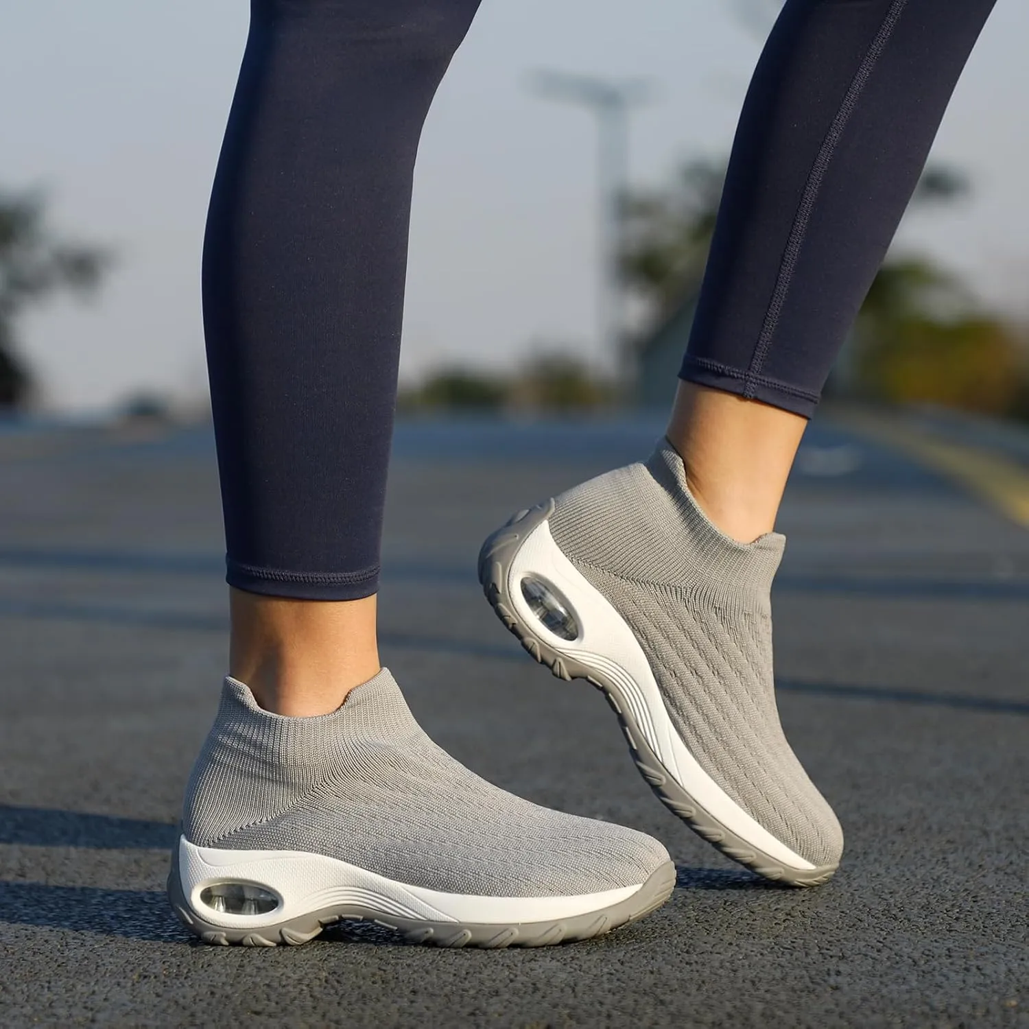 HKR Women's Walking Shoes Arch Support Non Slip Work Shoes Breathable Knit Upper Lightweight for Plantar Fasciitis