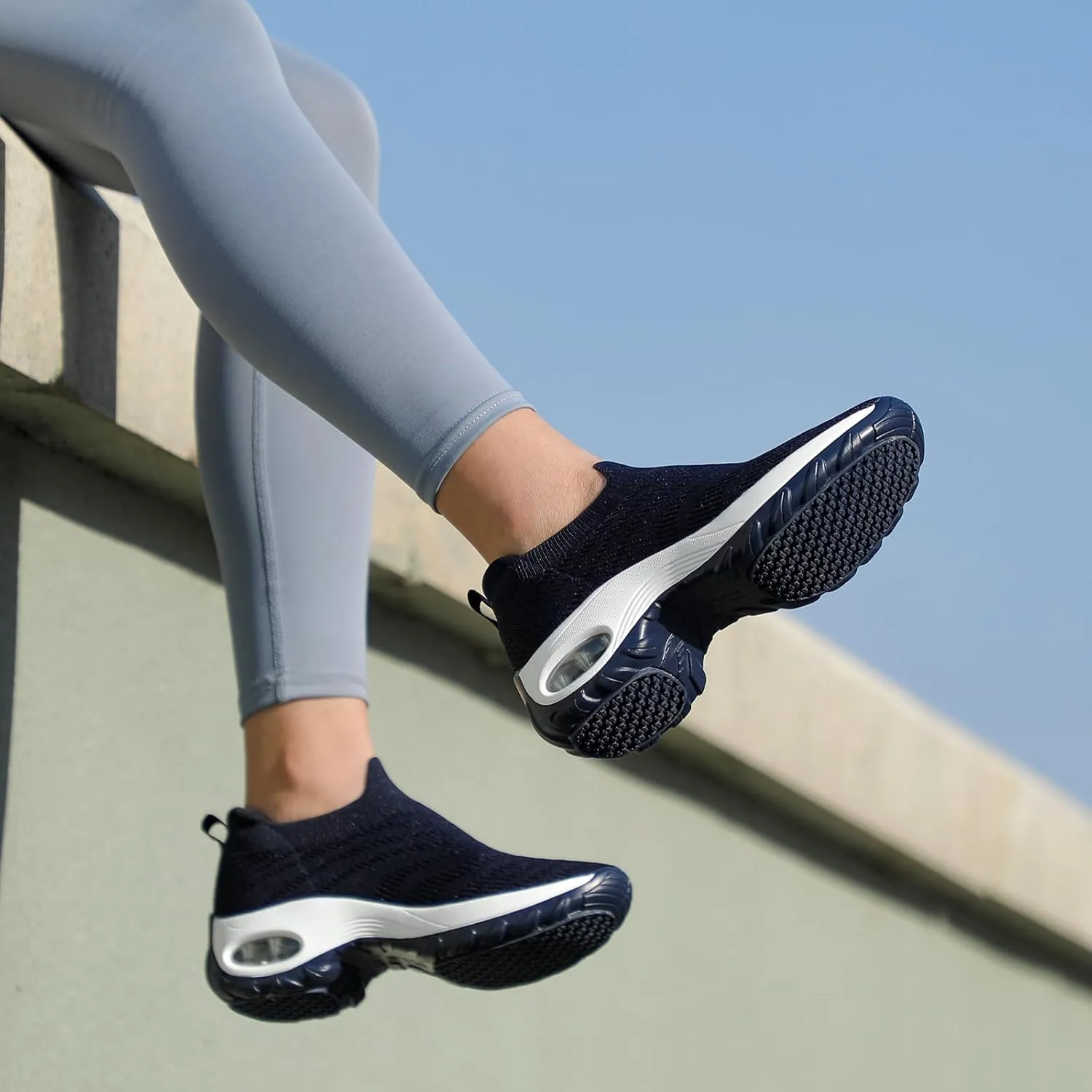 HKR Women's Walking Shoes Arch Support Non Slip Work Shoes Breathable Knit Upper Lightweight for Plantar Fasciitis