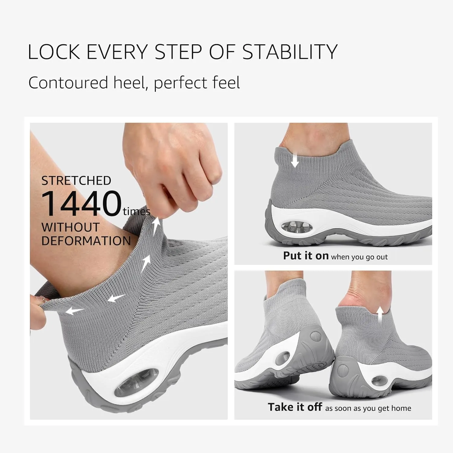 HKR Women's Walking Shoes Arch Support Non Slip Work Shoes Breathable Knit Upper Lightweight for Plantar Fasciitis