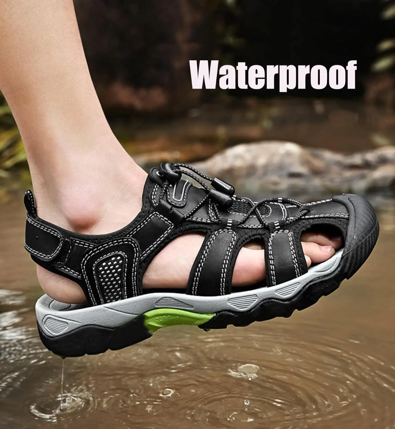 HNVAVQ Mens Sport Sandals Leather Closed Toe Fisherman Shoes Outdoor Walking Sandals Adjustable Casual Beach Summer Shoes