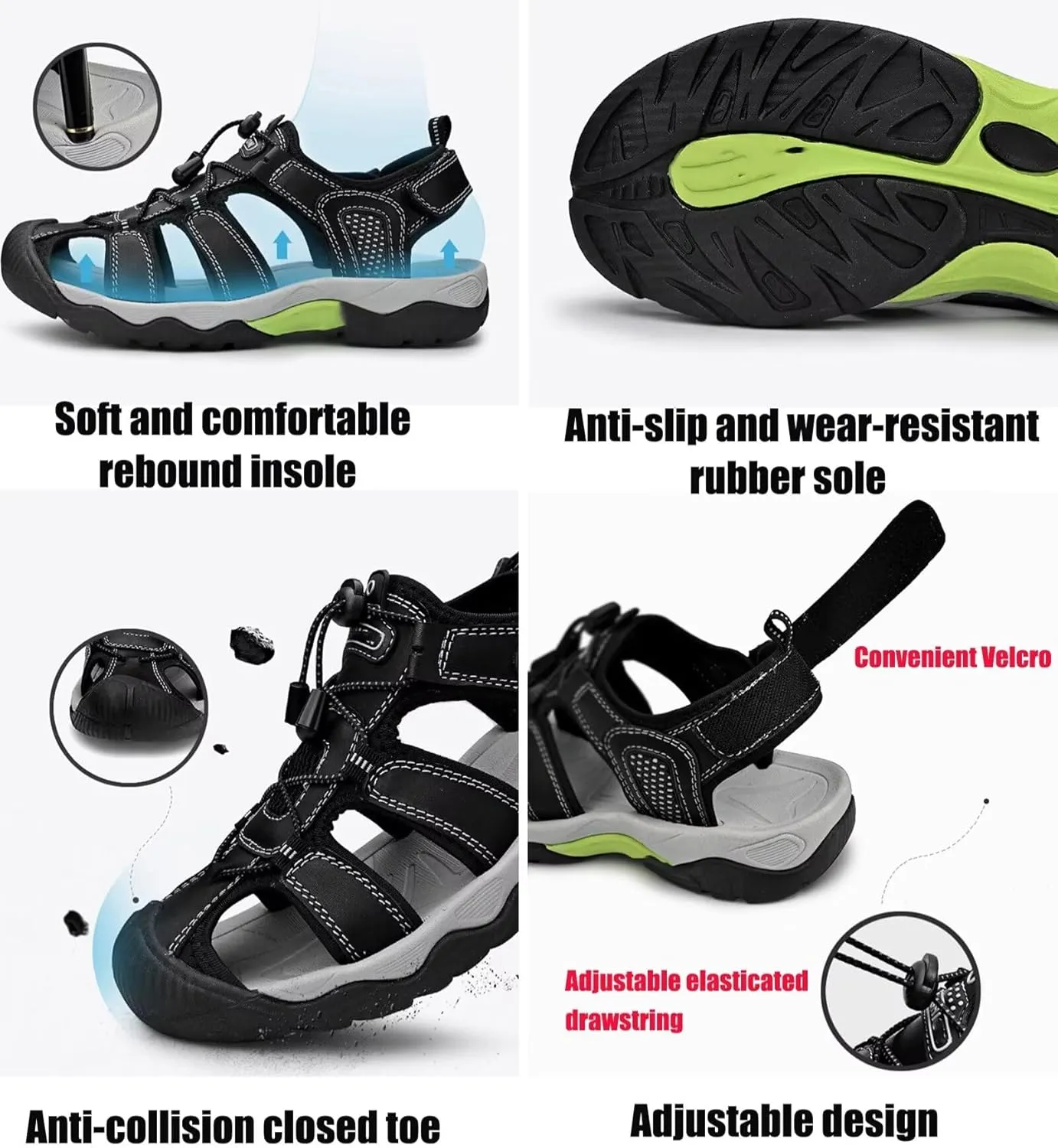 HNVAVQ Mens Sport Sandals Leather Closed Toe Fisherman Shoes Outdoor Walking Sandals Adjustable Casual Beach Summer Shoes