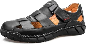 Honeystore Men's Closed-toe Hollow Sandals Plus Size Leather Shoes Casual