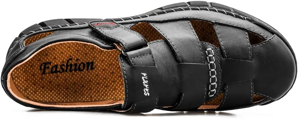 Honeystore Men's Closed-toe Hollow Sandals Plus Size Leather Shoes Casual