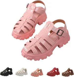 Hopomart HNEOWGN Women's Chunky Heels Fisherman Sandals Gladiator Closed Toe Platform Sandals Comfort Wedge Sandals with Buckle