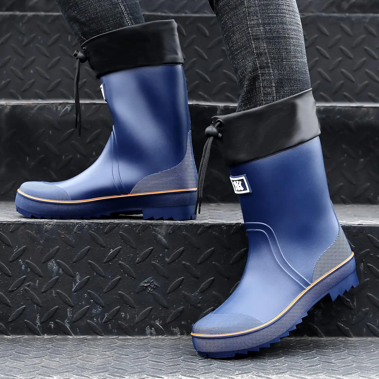 HSBDNZQ Rain Boots for Men, Waterproof Mens Rubber Boots with PVC Unique Design, Comfort Lightweight Work Mud Boots, Resistant Durable Slip Garden Boots for Farming Gardening Fishing