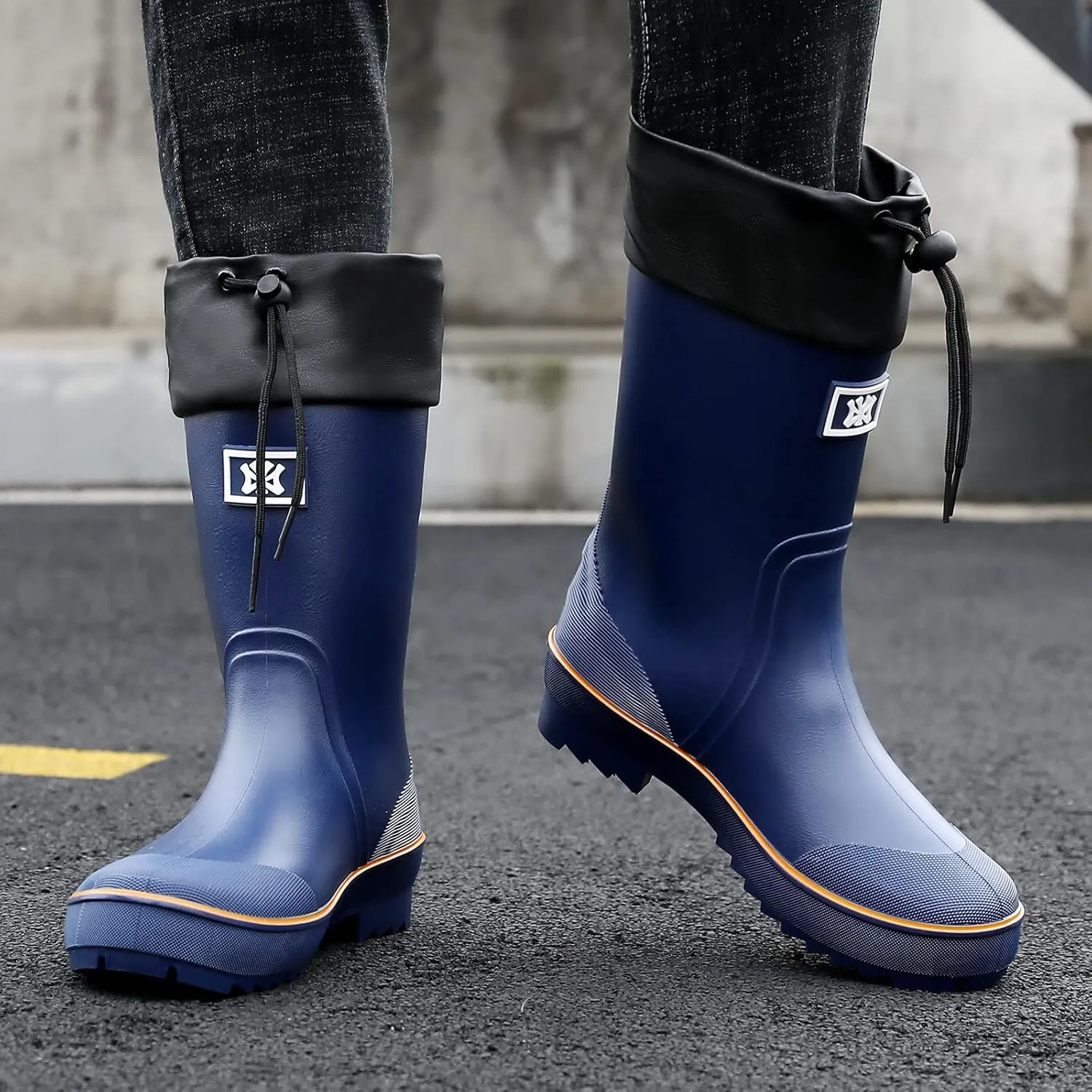 HSBDNZQ Rain Boots for Men, Waterproof Mens Rubber Boots with PVC Unique Design, Comfort Lightweight Work Mud Boots, Resistant Durable Slip Garden Boots for Farming Gardening Fishing