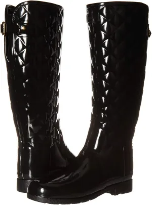 Hunter Refined Gloss Quilt Tall Rain Boots Black 10 M