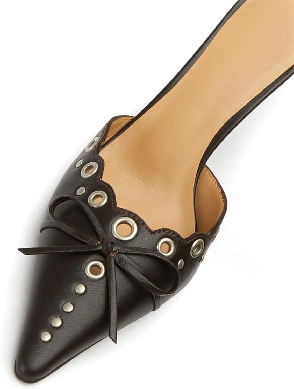 iadore Women's High Heel Mules, 3.2'' Closed Pointed Toe Bowknot Hollow-Out Slip-on Sandals with Antiqued Rivets Casual Office Dress Shoes