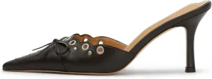 iadore Women's High Heel Mules, 3.2'' Closed Pointed Toe Bowknot Hollow-Out Slip-on Sandals with Antiqued Rivets Casual Office Dress Shoes