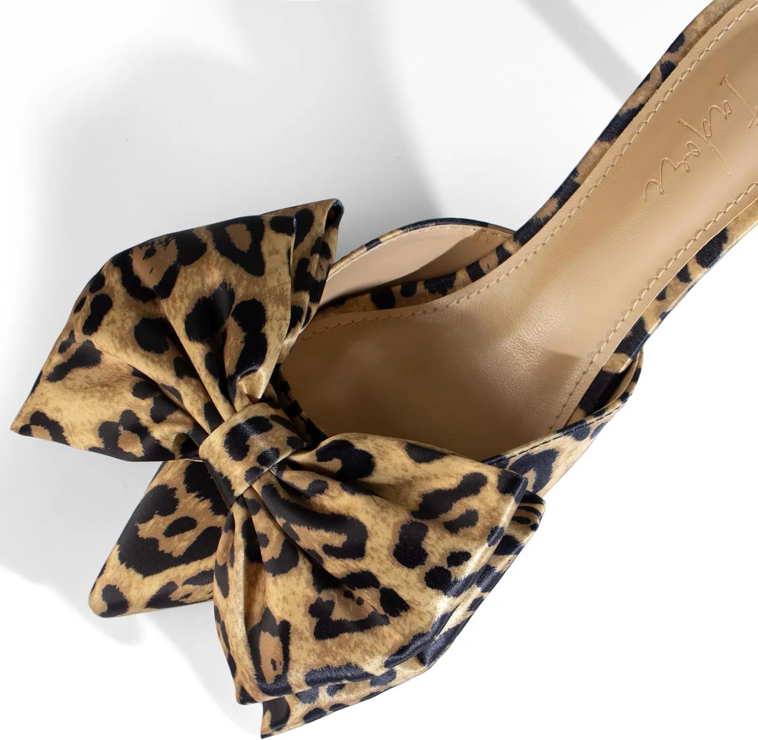 iadore Women's High Heel Sandals, 3'' Satin Closed Pointed Toe Oversized Bow Slip-on Stiletto Slippers Party Prom Casual Dress Mules