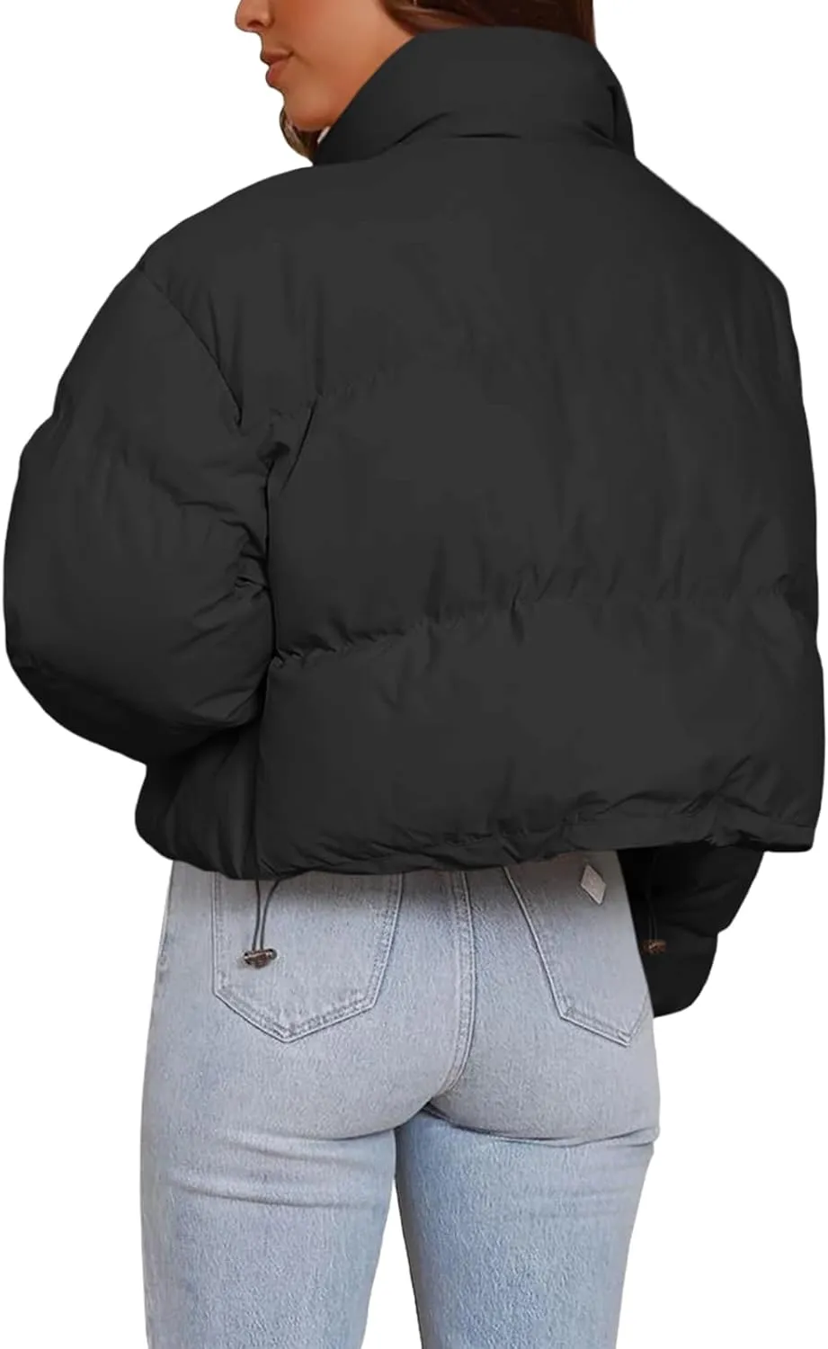 Imily Bela Womens Cropped Puffer Jackets Long Sleeve Stand Collar Coats Quilted Zipper Outerwear