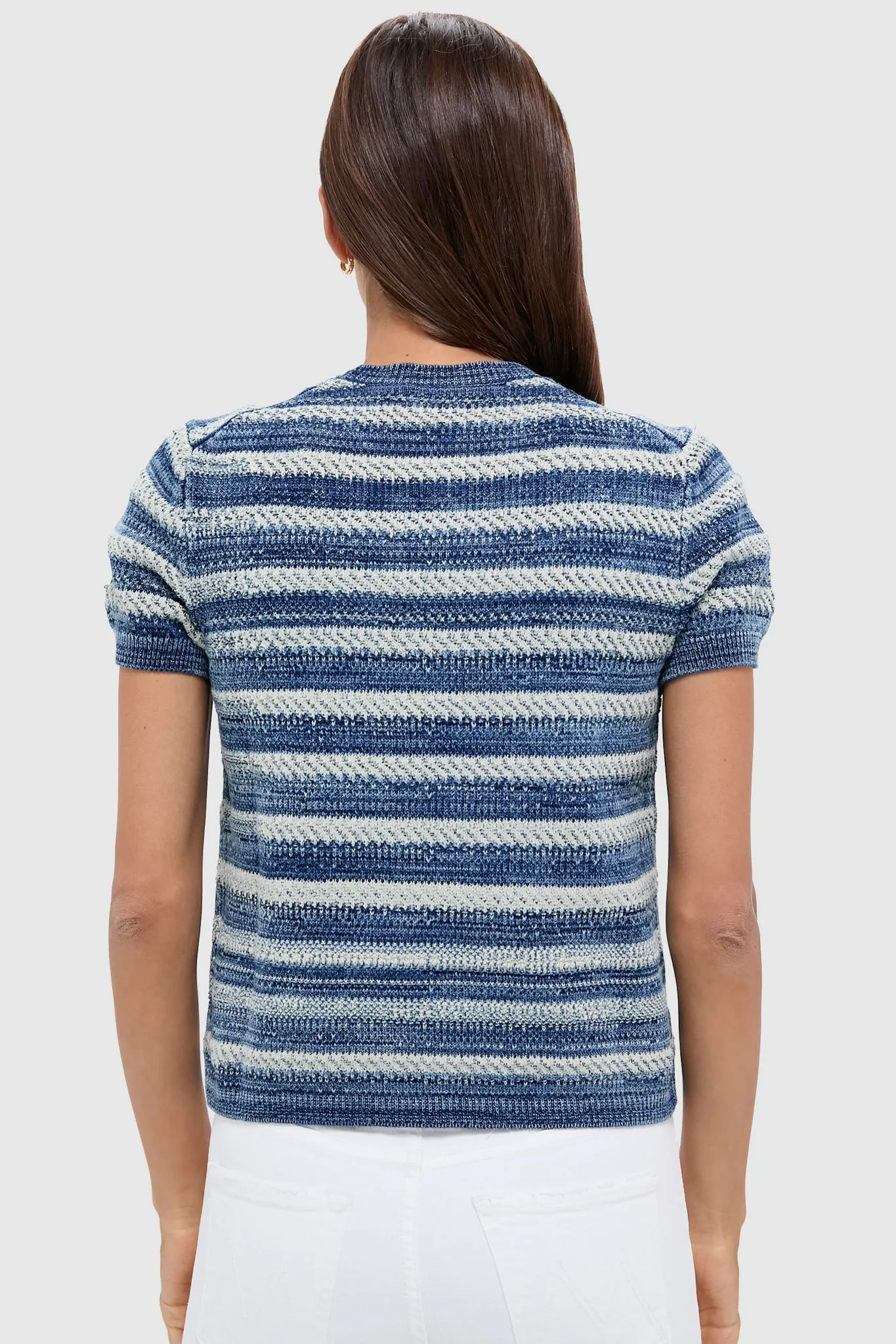 Indigo and Ecru Short Sleeve Pullover Sweater