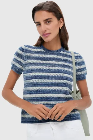 Indigo and Ecru Short Sleeve Pullover Sweater