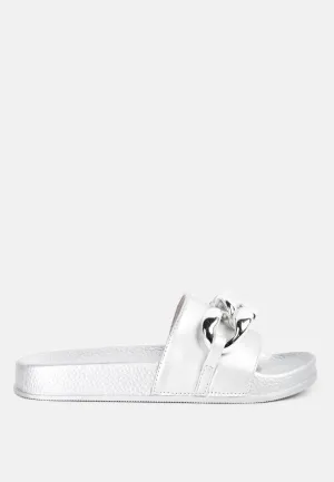 Ishtar Metallic Chain Metal Slid Flats By Ruw