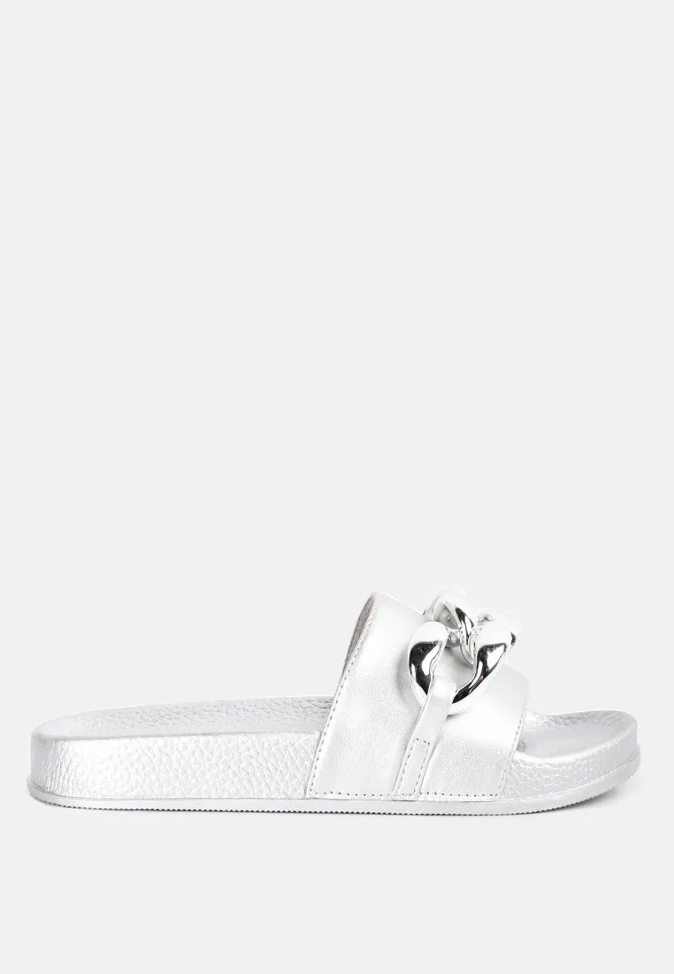 Ishtar Metallic Chain Metal Slid Flats By Ruw
