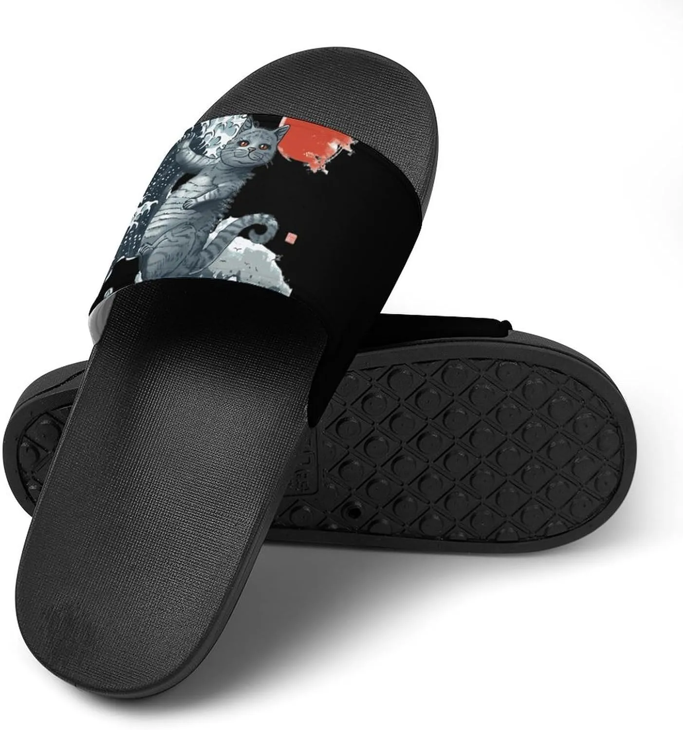 Japanese Funny Cat Wave Sun Non Slip Slides Sandals for Women Men Quick Drying Shower Shoes for Bathroom Pool Beach