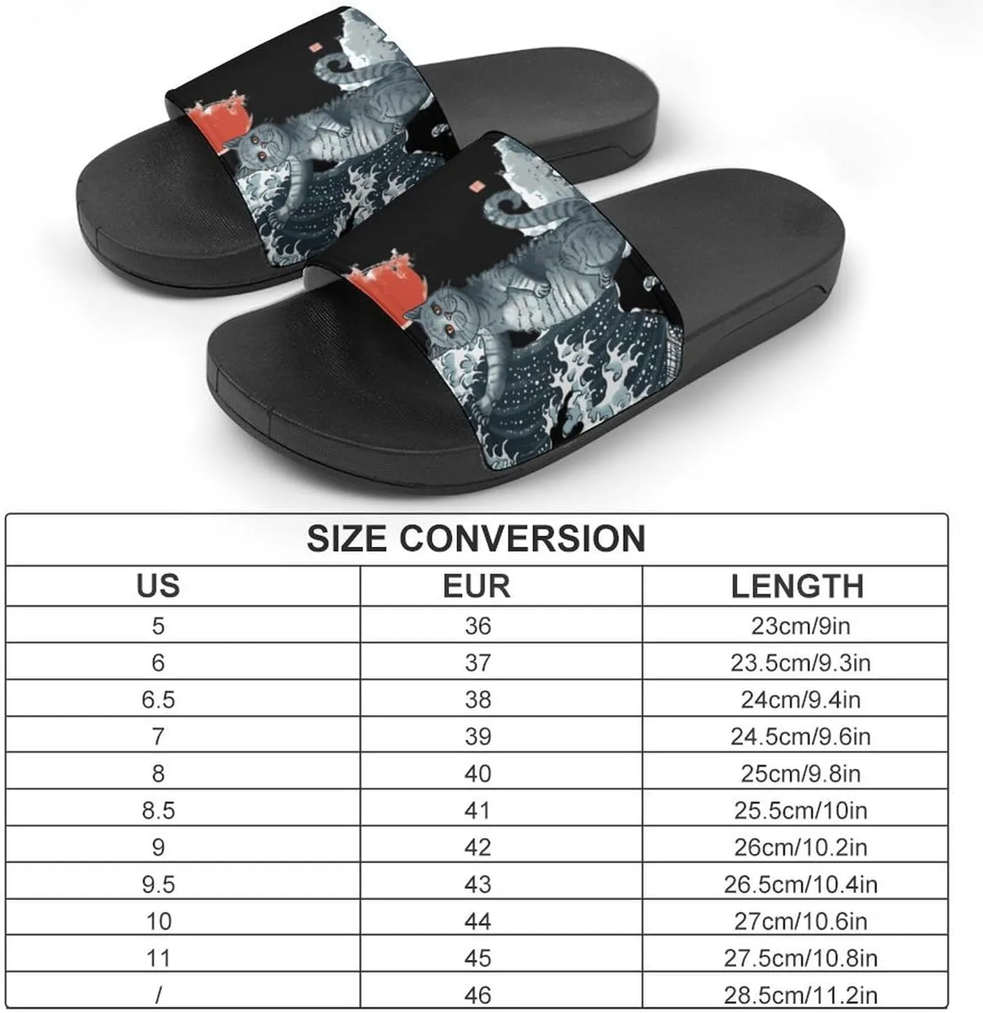 Japanese Funny Cat Wave Sun Non Slip Slides Sandals for Women Men Quick Drying Shower Shoes for Bathroom Pool Beach