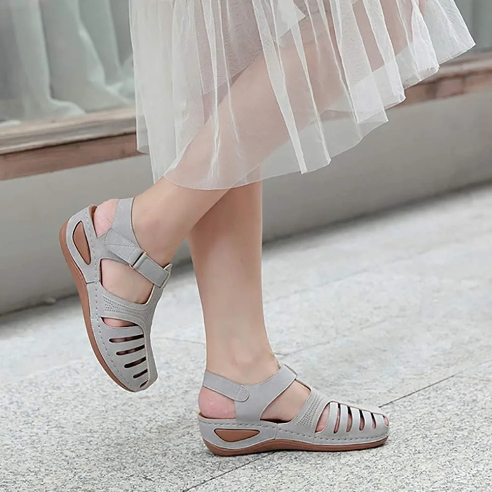 JITUUE Women's Summer Beach Wedge Sandals Bohemia Flip-Flop Ankle Strap Causal Closed Toe Cutout Flats Soft Comfort Comfy Low Wedge Shoes Gladiator Outdoor Shoes