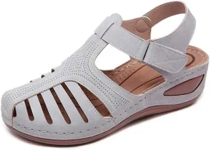 JITUUE Women's Summer Beach Wedge Sandals Bohemia Flip-Flop Ankle Strap Causal Closed Toe Cutout Flats Soft Comfort Comfy Low Wedge Shoes Gladiator Outdoor Shoes