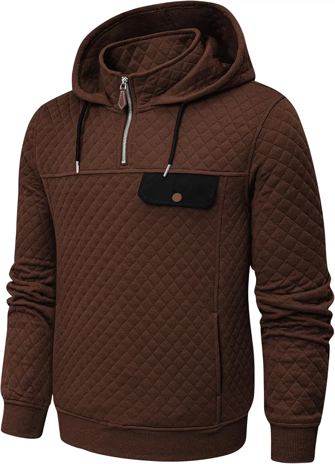 JMIERR Men's Quilted Hoodies Casual Long Sleeve Quarter-Zip Pullover Sweatshirt with Pockets