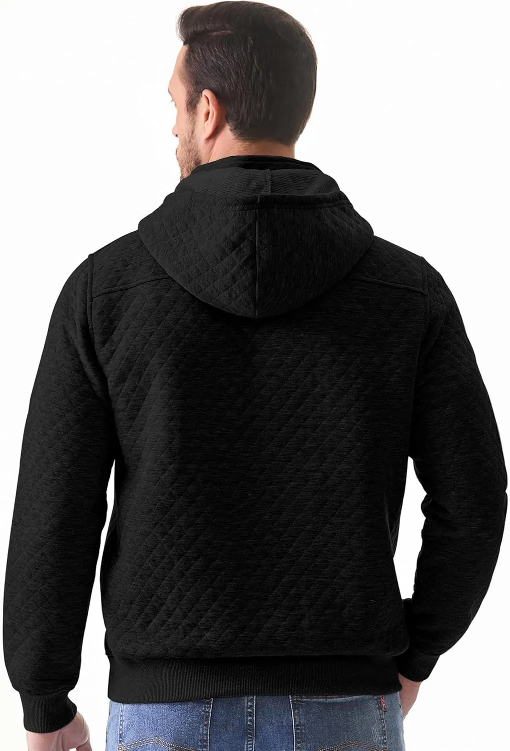 JMIERR Men's Quilted Hoodies Casual Long Sleeve Quarter-Zip Pullover Sweatshirt with Pockets