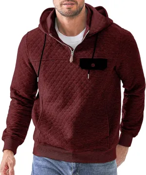 JMIERR Men's Quilted Hoodies Casual Long Sleeve Quarter-Zip Pullover Sweatshirt with Pockets
