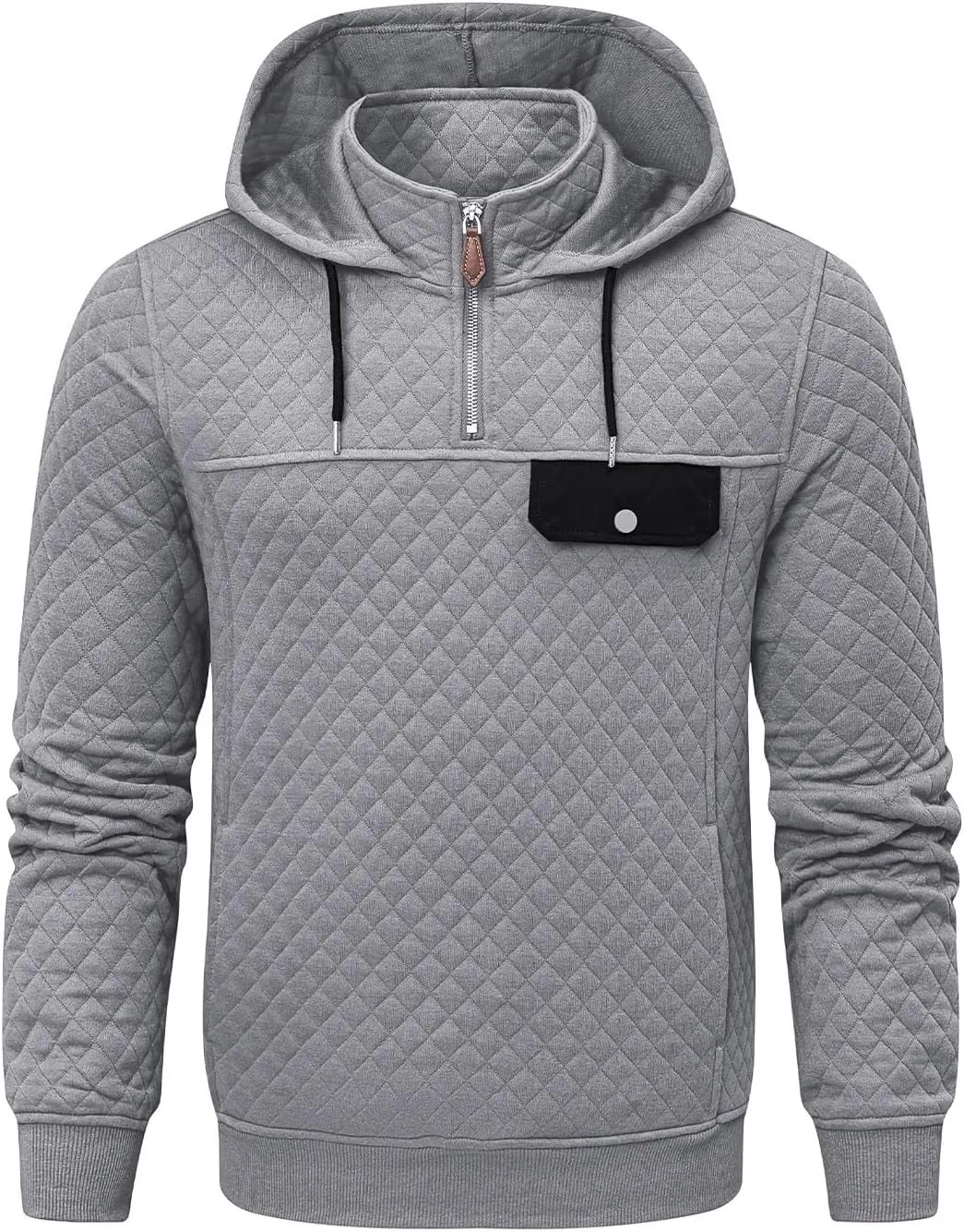 JMIERR Men's Quilted Hoodies Casual Long Sleeve Quarter-Zip Pullover Sweatshirt with Pockets