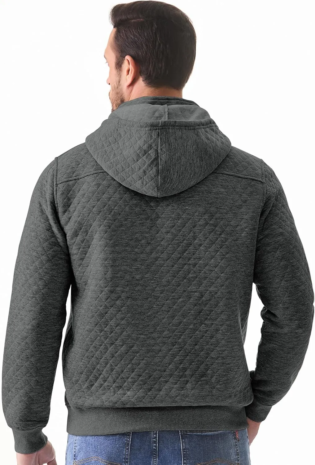 JMIERR Men's Quilted Hoodies Casual Long Sleeve Quarter-Zip Pullover Sweatshirt with Pockets