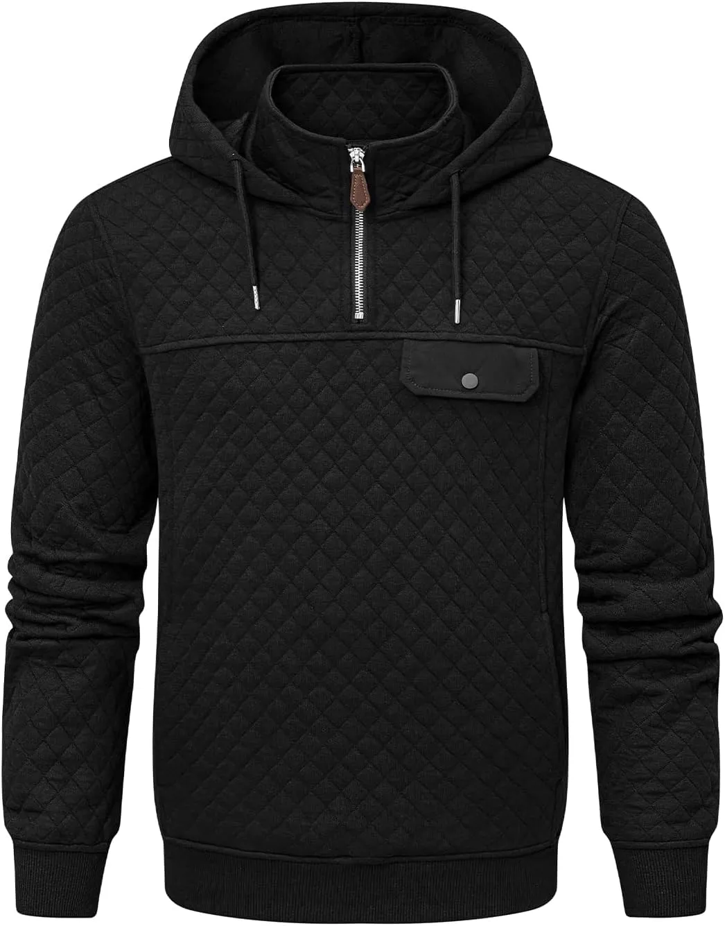 JMIERR Men's Quilted Hoodies Casual Long Sleeve Quarter-Zip Pullover Sweatshirt with Pockets