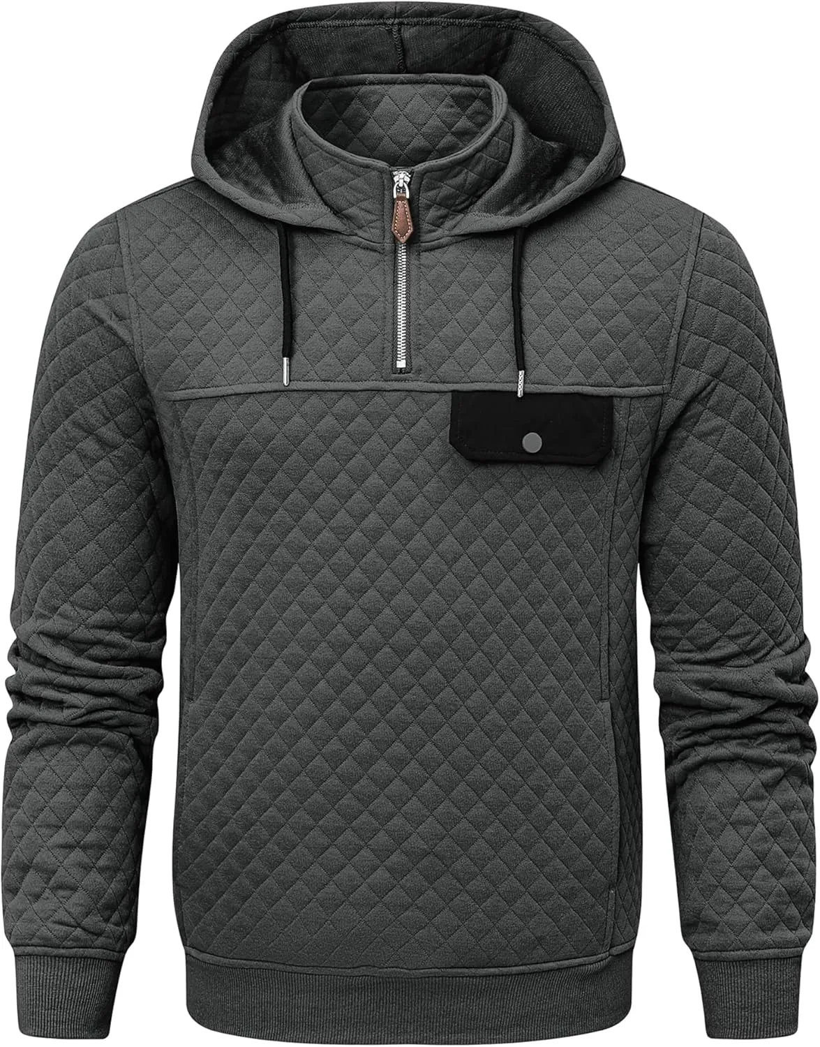 JMIERR Men's Quilted Hoodies Casual Long Sleeve Quarter-Zip Pullover Sweatshirt with Pockets