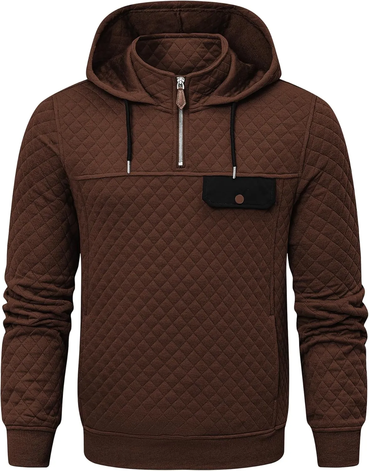 JMIERR Men's Quilted Hoodies Casual Long Sleeve Quarter-Zip Pullover Sweatshirt with Pockets