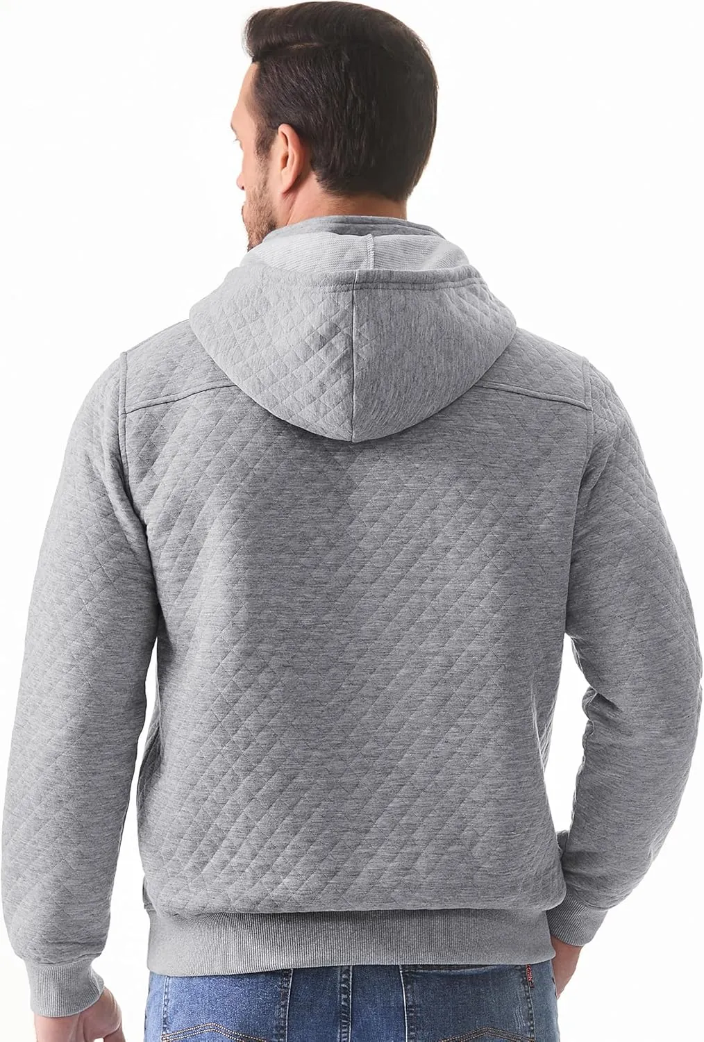 JMIERR Men's Quilted Hoodies Casual Long Sleeve Quarter-Zip Pullover Sweatshirt with Pockets