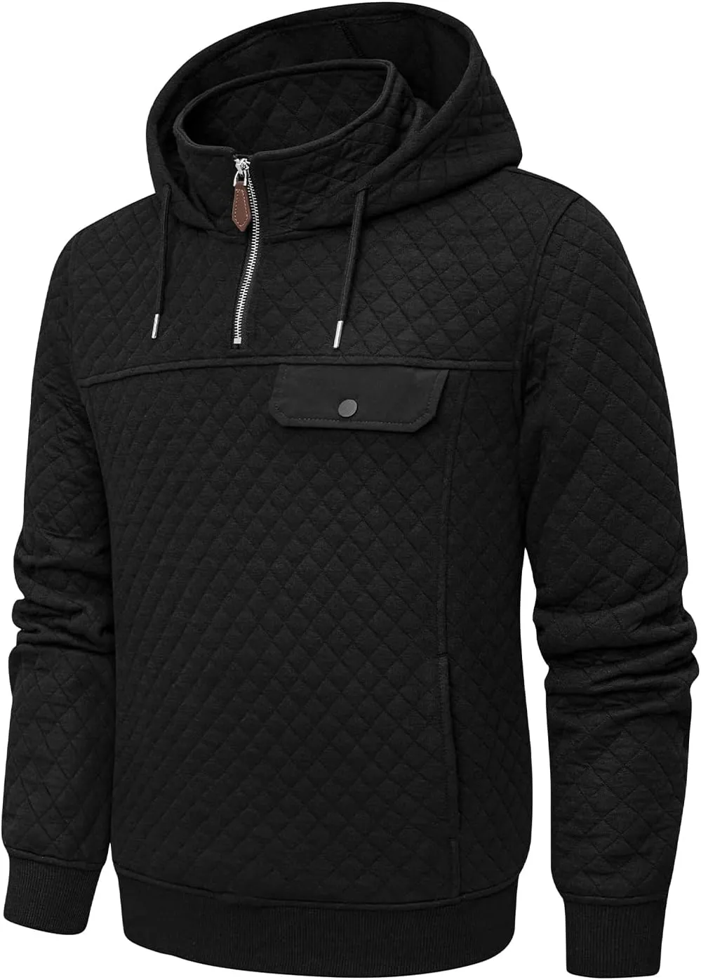 JMIERR Men's Quilted Hoodies Casual Long Sleeve Quarter-Zip Pullover Sweatshirt with Pockets