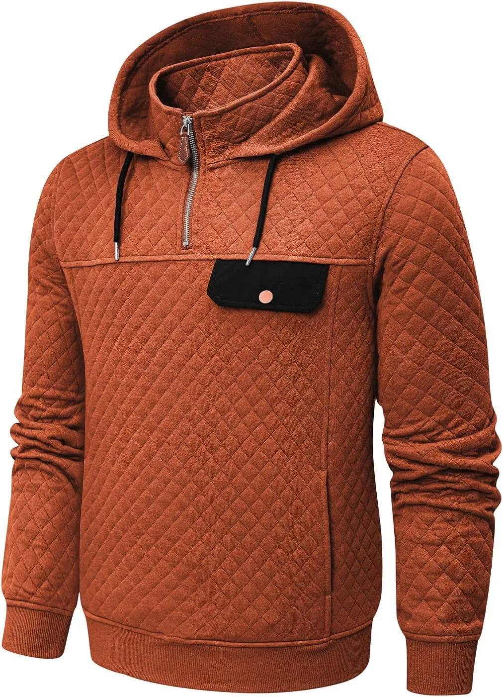 JMIERR Men's Quilted Hoodies Casual Long Sleeve Quarter-Zip Pullover Sweatshirt with Pockets
