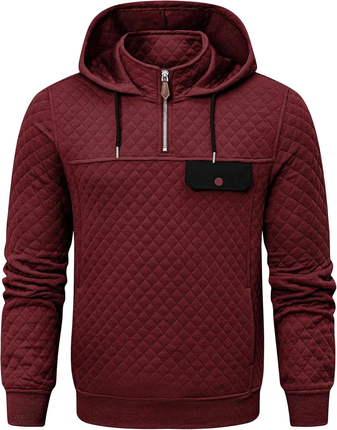 JMIERR Men's Quilted Hoodies Casual Long Sleeve Quarter-Zip Pullover Sweatshirt with Pockets