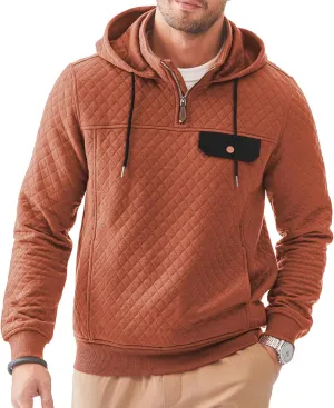 JMIERR Men's Quilted Hoodies Casual Long Sleeve Quarter-Zip Pullover Sweatshirt with Pockets