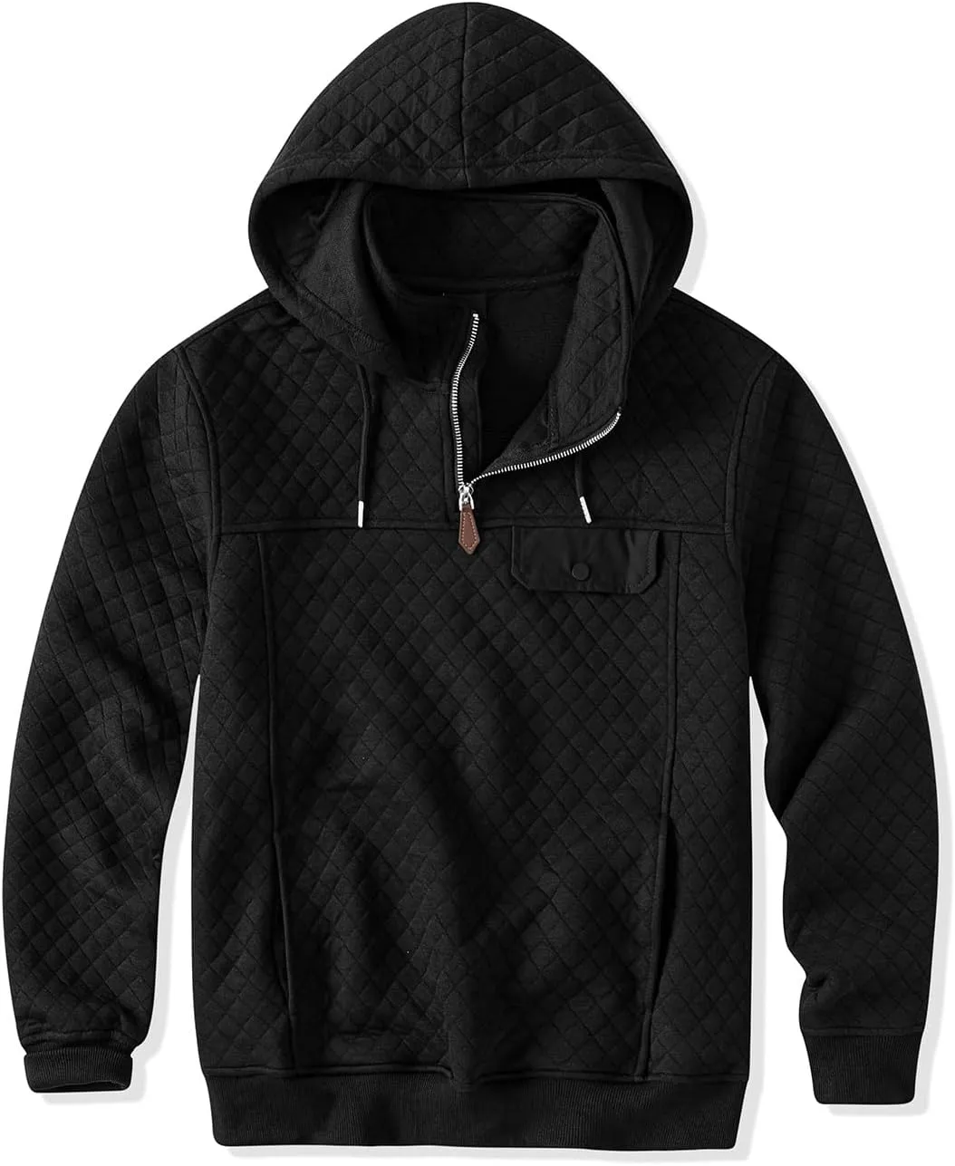 JMIERR Men's Quilted Hoodies Casual Long Sleeve Quarter-Zip Pullover Sweatshirt with Pockets