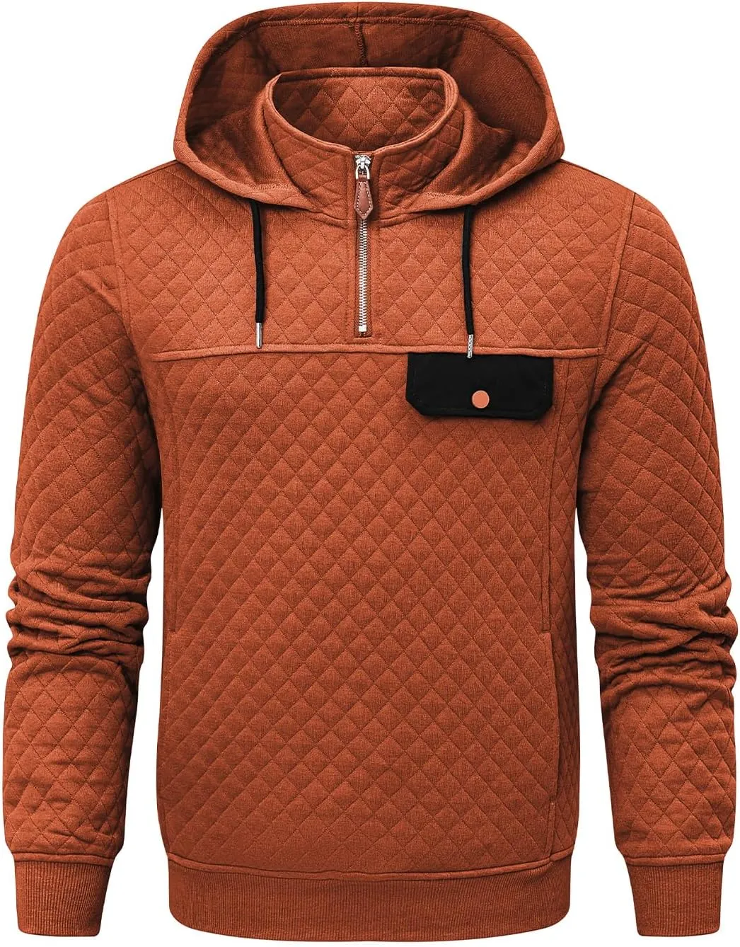 JMIERR Men's Quilted Hoodies Casual Long Sleeve Quarter-Zip Pullover Sweatshirt with Pockets