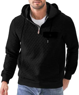 JMIERR Men's Quilted Hoodies Casual Long Sleeve Quarter-Zip Pullover Sweatshirt with Pockets