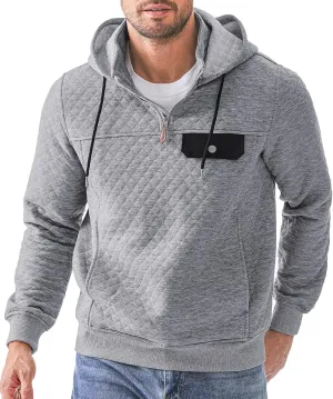 JMIERR Men's Quilted Hoodies Casual Long Sleeve Quarter-Zip Pullover Sweatshirt with Pockets